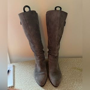 Grey suede knee high boots